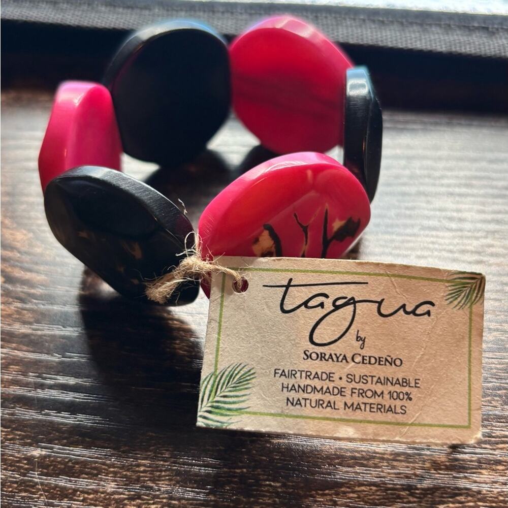 Chic Pink and Black Tagua Nut Women's Bracelet
